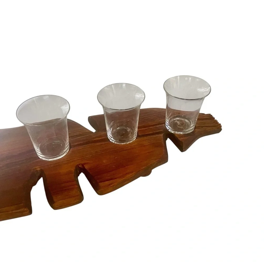 Hand Carved unique vintage Wooden 5 Tea Light Candle Holder. 20”L x 6.5”W